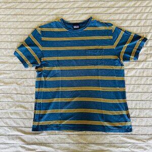 Patagonia Squeaky Clean Pocket Tee Shirt Mens Medium Yellow/Blue Striped